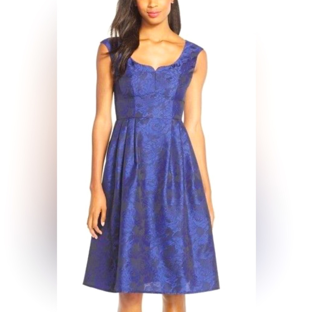 Gabby Skye Blue Floral Jacquard Satin Dress